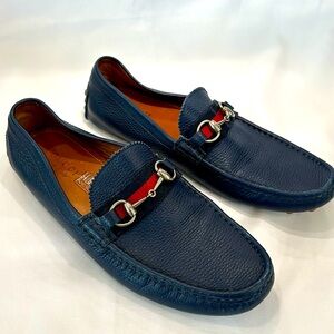 GUCCI Navy Blue Leather Driving Loafers